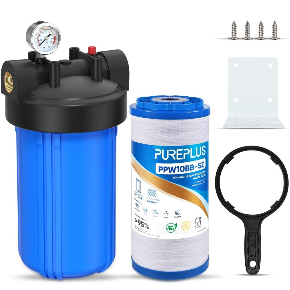 PUREPLUS 1-Stage Whole House Water Filter,with Universal Housin,for Well Water