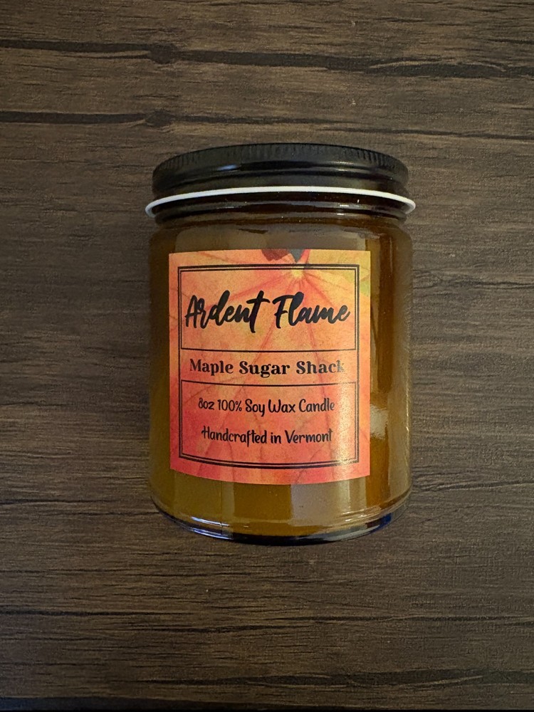 Ardent flame maple sugar shack 8oz 100% soy wax candle vermont