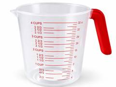 2 PACK Clear Plastic 4 Cup Measuring Cup with Red Handle – 32 oz Kitchen Measure