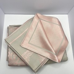 Vtg Reversible Gray Pink Damask Banquet Set 9.5 Ft Tablecloth & 11 Napkins