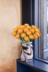 2 Bundles Artificial Tulips Flowers Orange Fake Silk Tulips Bouquet 18PCS Fau…