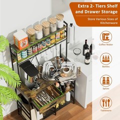 Large Brown Shelf Unit with Power Outlet, Freestanding Storage Organizer