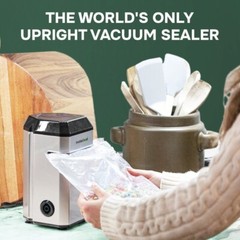 InstaSeal Airtight Double Seal Compact Upright Bag Food Vacuum Sealer w/ 12 Bags