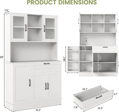 Pantry Cabinet, White Kitchen Storage Cabinet with 4 Doors and Shelves, Kitchen