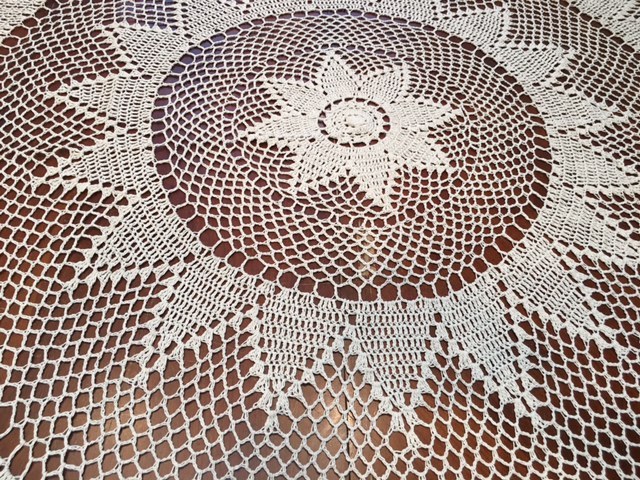 Round Handmade Crochet Lace Tablecloth COLOR BEIGE 100 % COTTON –