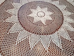 Round Handmade Crochet Lace Tablecloth COLOR BEIGE 100 % COTTON –