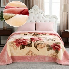 6lb/7lb Korean Mink Blanket Reversible Floral Printed Plush Bed Raschel Blanket