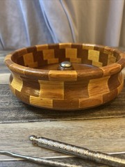 Vintage California Redwood Nut Cracker Bowl Standard Specialty Inlaid Parquet