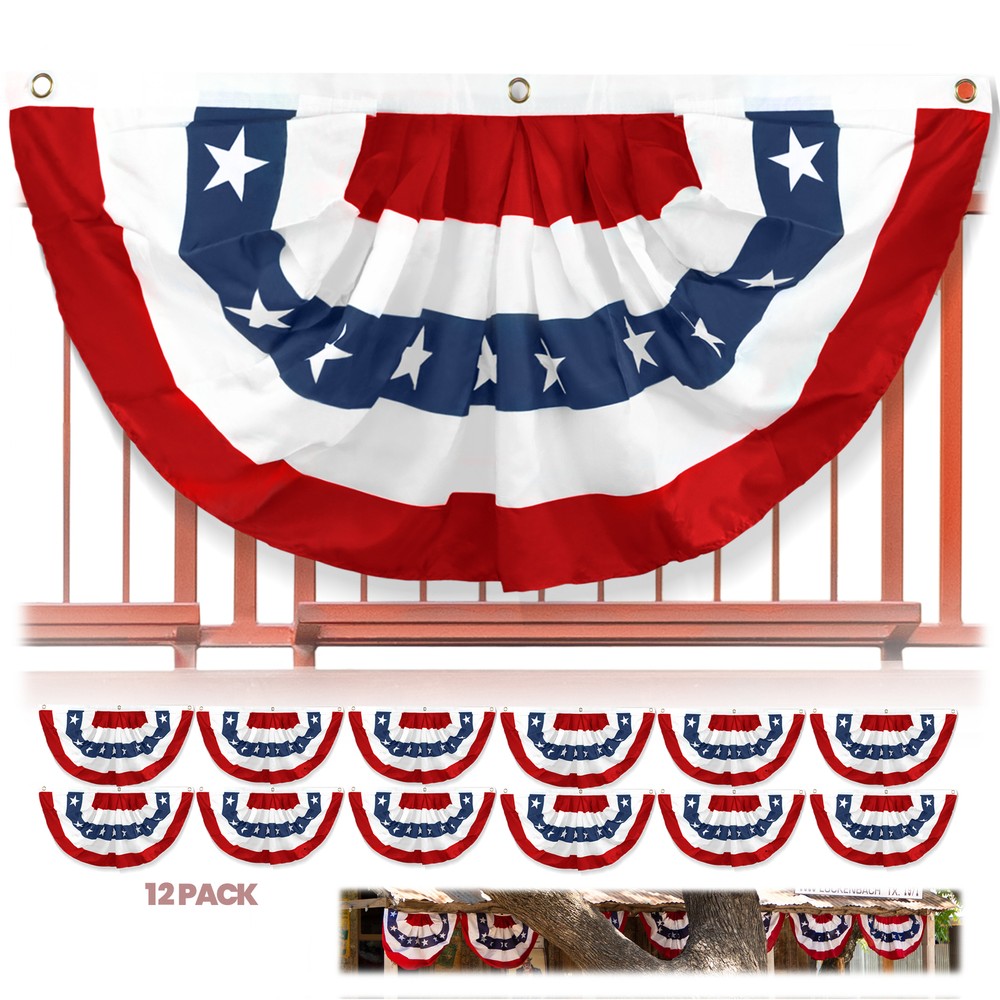 Anley 12 Pcs USA Pleated Fan Flag 1.5×3 Ft American US Bunting Flags Fan Banner