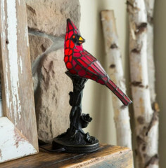 Stained Glass Cardinal Lamp Table Bird Red Ornament New Light Mantel Tiffany End