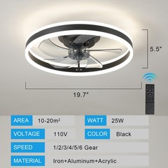20″ Modern LED Ceiling Fan Lights Flush Mount Light kit With APP Remote Control