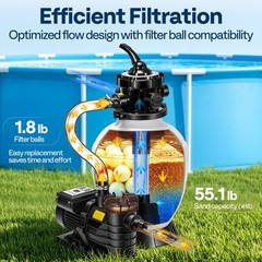 12/13in Sand Filter Pump In/Above Ground Pool System 7-Way w/ Timer 2087/2640GPH