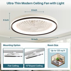 19IN Smart Bladeless Ceiling Fan with RGB Light Remote LED Voice/App Control US