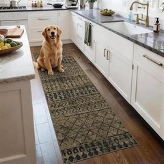 2×6 Machine Washable Runner Rug, Kitchen Hallway Area Rug Brown Black Vintage