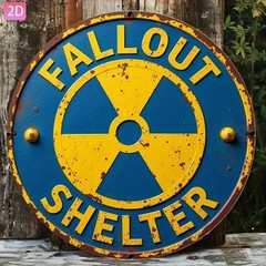 Fallout Shelter Metal Sign Round Distressed Nuclear Symbol Man Cave Wall Art