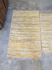 2X Hand Woven YELLOW & WHITE Traditional Rag Rug. Woven On Antique Floor Loom.