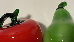 Lot Of 2 Vintage Murano Style Fruits Hand Blown ART Glass Decor PEAR & Apple