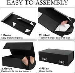 Black Gift Box with Magnetic Lid 13.8×8.3×4.4 in Collapsible Storage Box 1 Pack