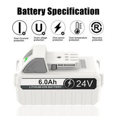6.0Ah 24V Battery Compatible with Sun Joe+Snow Joe 24VBAT-LTE/LTW with Charger