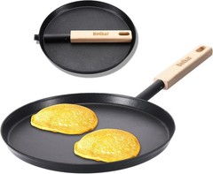 8inch Frying Pan Skillet Flat Crepe Pan,Lightweight Grill Pan with Wooden Handle