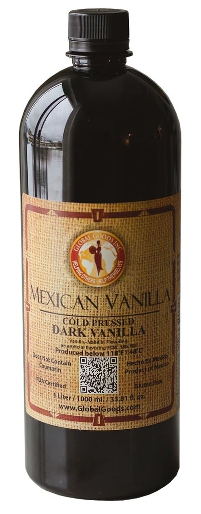 Global Goods – Pure Dark Mexican Vanilla Extract (Dark, 1 liter, 33.81 fl oz)