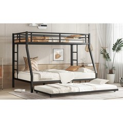 Twin Over Twin Bunk Bed with Twin Trundle Triple Bunk Beds for Kids Teens Adults