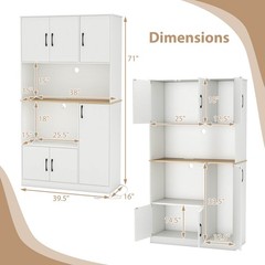 71” Tall Kitchen Pantry Cabinet with Charging Station, Microwave Stand & Doors