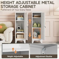 Metal Kitchen Pantry Cabinet, Lock Freestanding Storage Cupboard with Adjustable