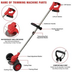 Red Electric Cordless Grass Trimmer Strimmer Garden Edger Cutter w/2 4.0 Battery