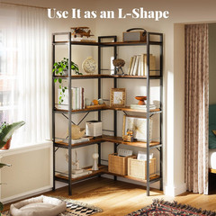 Huuger 5 Tier Bookshelf, L Shaped Corner Bookshelf with 10 Open Shelves, 49.4 In