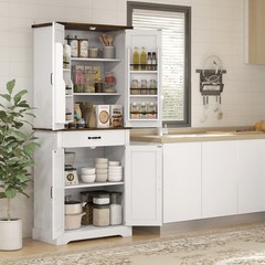 HOMCOM 71″ Farmhouse Pantry Cabinet w/ Drawer White, Refurbished