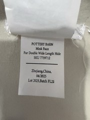 Pottery Barn Mink Faux Fur Double Length Hide 26.5×70 Ivory – New! Read