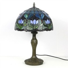 Blue Tulip Style Tiffany Table Lamp Stained Glass Desk Light for Home Decor 18″