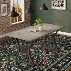 9×12 Washable Area Rug, Boho Floral Low Pile Non Slip Carpet for Living Room