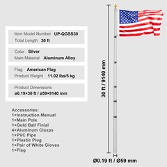VEVOR 30FT Telescopic Flagpole Kit Heavy Duty Aluminum Flag Pole American Silver