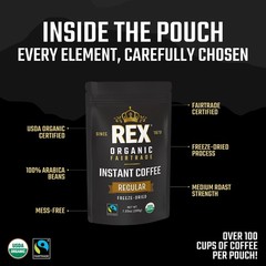 Rex Coffee Organic Fairtrade Freeze-Dried Instant Medium Roast Arabica, 7.05 oz