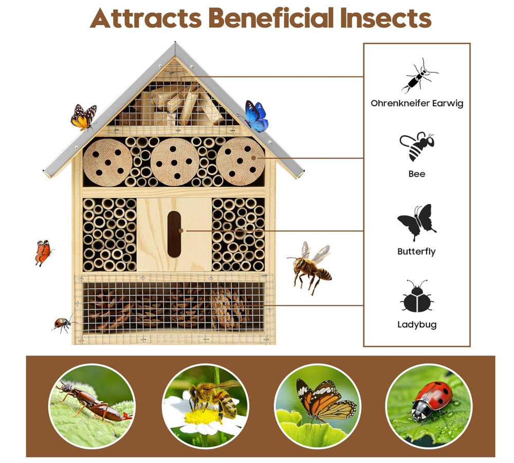Insect Hotel&Mason Bee House-Butterfly House,Multi-Functional Bee Hotel 4 Garden
