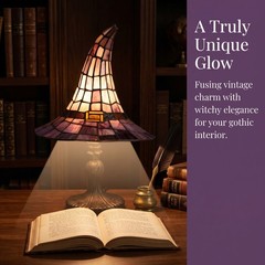 Stained Glass Witch Hat Lamp,USB Powered Gothic Wizard Hats Night Light