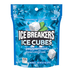 Ice Breakers Ice Cubes Peppermint Flavored Sugar Free Chewing Gum, Pouch 8.11 oz