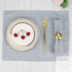 Narrow Striped Cotton Linen Blended Dinner Cloth Napkins Set of 12 (40 x 30 cm)