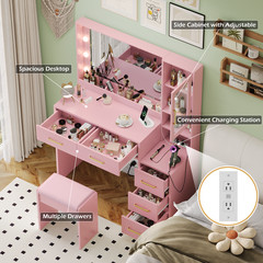 Large Vanity Desk with LED Lighted Mirror & Power Outlet, Makeup Vanity Table