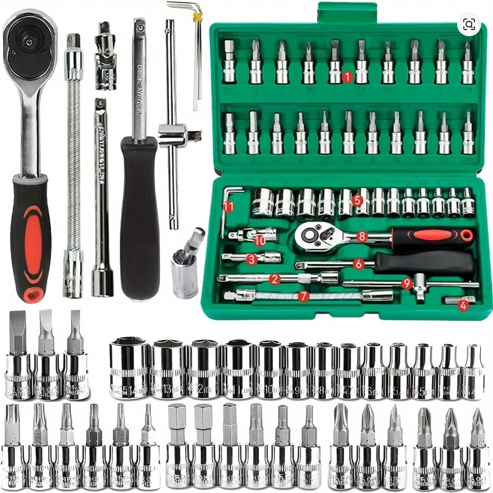 46Pcs Family Tools 1/4 Set Mechanic Tool Kits for Auto Repair Hous with Sockets