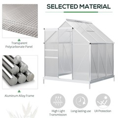 6′ x 6′ Polycarbonate Walk-in Garden Greenhouse Kit w/ Sliding Door, Silver