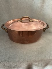 Williams Sonoma Oval Copper Cocotte Casserole Dutch Oven 2Qt Tin Lined France
