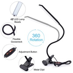 Adjustable LED Lamp Dimmable Clip-On Desk Lamp Flexible Reading Light Flexible