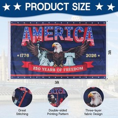 3 Ply 250 Years America Flag – Double Sided Patriotic Eagle 3 X 5 Ft Anniversary