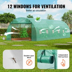 VEVOR Walk-in Tunnel Greenhouse 29.2×9.7×6.5ft Galvanized Frame PE Cover Green