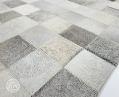 Cowhide Patchwork Rug Runner Square Greyish – Size 2.5×8′ ft