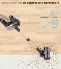 Cordless Stick Vacuum Cleaner 26Kpa, 45Min Runtime, Anti-Tangle, 1.5L Dust Cup
