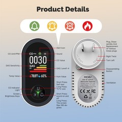 MOES Plug-In Carbon Monoxide & Natural Gas Detector Dual Alarm with Temp Monitor